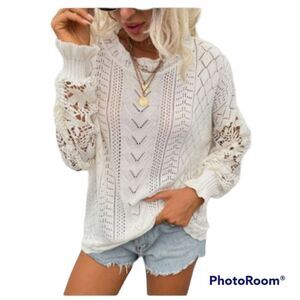 Lace crew neck boho sweater